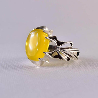 Yellow Sharaf Shams Aqeeq Ring | AlAliGems | Sharaf al Shams Stone Ring | US Size 9.5 10 10.5 - Al Ali Gems
