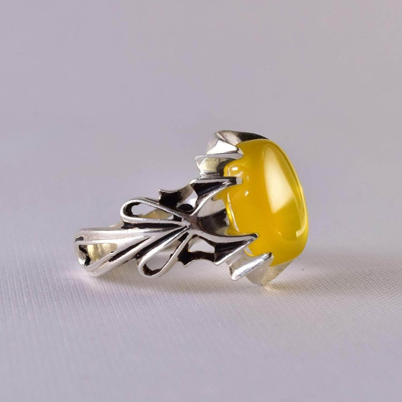 Yellow Sharaf Shams Aqeeq Ring | AlAliGems | Sharaf al Shams Stone Ring | US Size 9.5 10 10.5 - Al Ali Gems