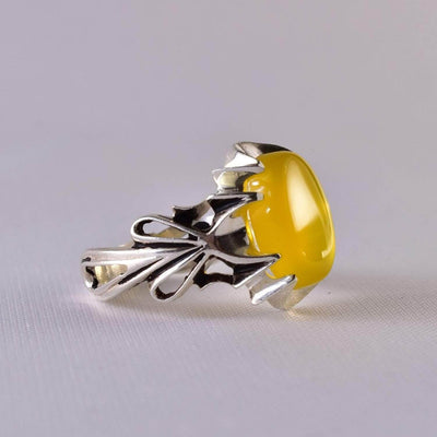 Yellow Sharaf Shams Aqeeq Ring | AlAliGems | Sharaf al Shams Stone Ring | US Size 9.5 10 10.5 - Al Ali Gems