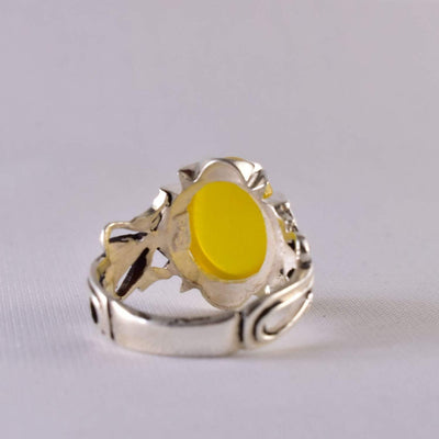 Yellow Sharaf Shams Aqeeq Ring | AlAliGems | Sharaf al Shams Stone Ring | US Size 9.5 10 10.5 - Al Ali Gems