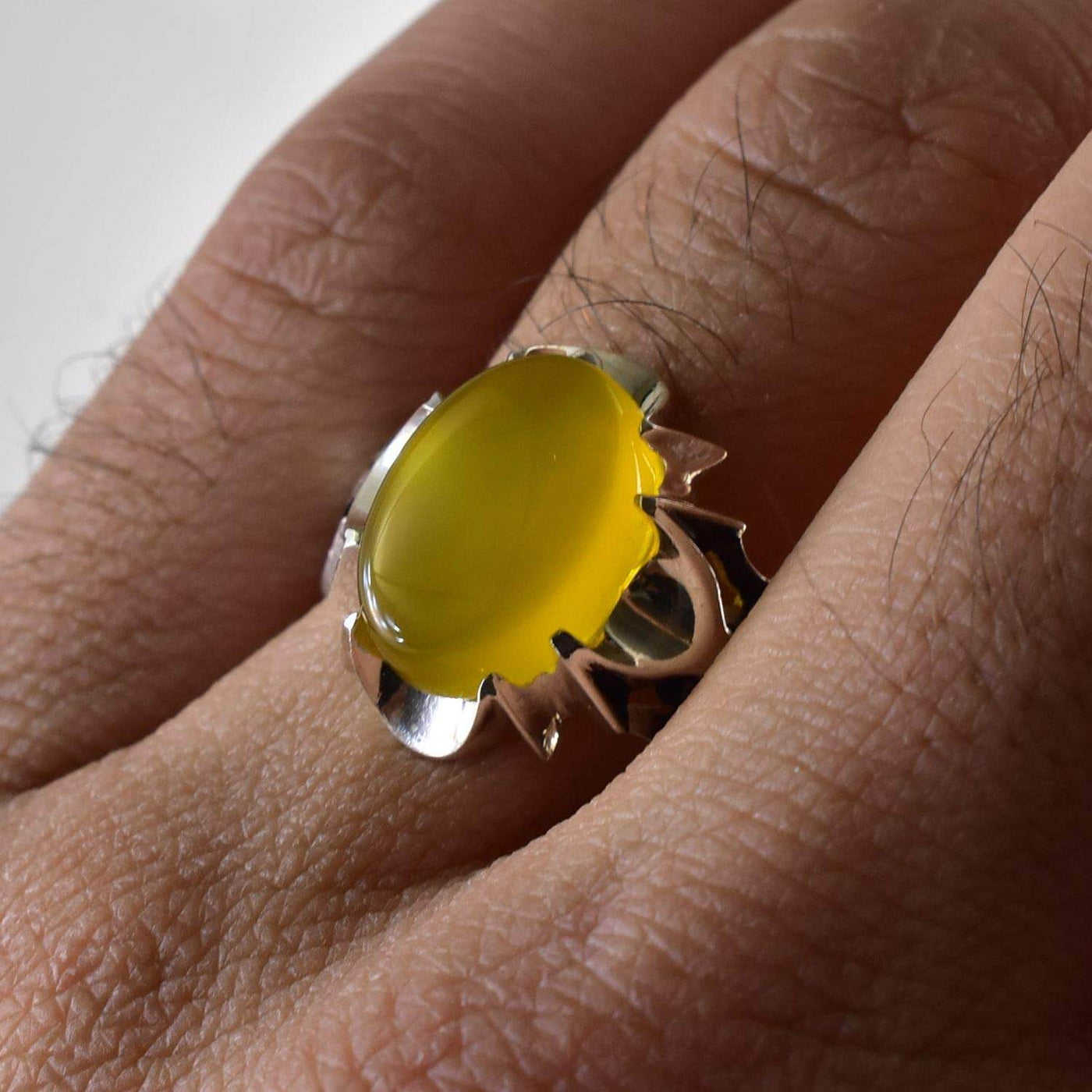 Yellow Sharaf Shams Aqeeq Ring | AlAliGems | Sharaf al Shams Stone Ring | US Size 9.5 10 10.5 - Al Ali Gems