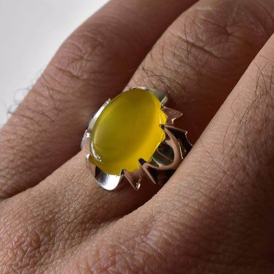 Yellow Sharaf Shams Aqeeq Ring | AlAliGems | Sharaf al Shams Stone Ring | US Size 9.5 10 10.5 - Al Ali Gems