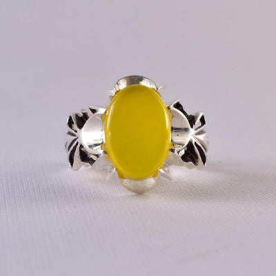 Yellow Sharaf Shams Aqeeq Ring | AlAliGems | Sharaf al Shams Stone Ring | US Size 9.5 10 10.5 - Al Ali Gems