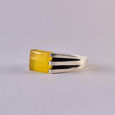 Yellow Sharaf Shams Aqeeq Ring | AlAliGems | Sharaf al Shams Stone Ring | US Size 9.5 - Al Ali Gems