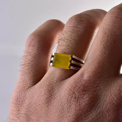 Yellow Sharaf Shams Aqeeq Ring | AlAliGems | Sharaf al Shams Stone Ring | US Size 9.5 - Al Ali Gems