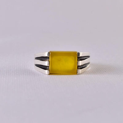 Yellow Sharaf Shams Aqeeq Ring | AlAliGems | Sharaf al Shams Stone Ring | US Size 9.5 - Al Ali Gems
