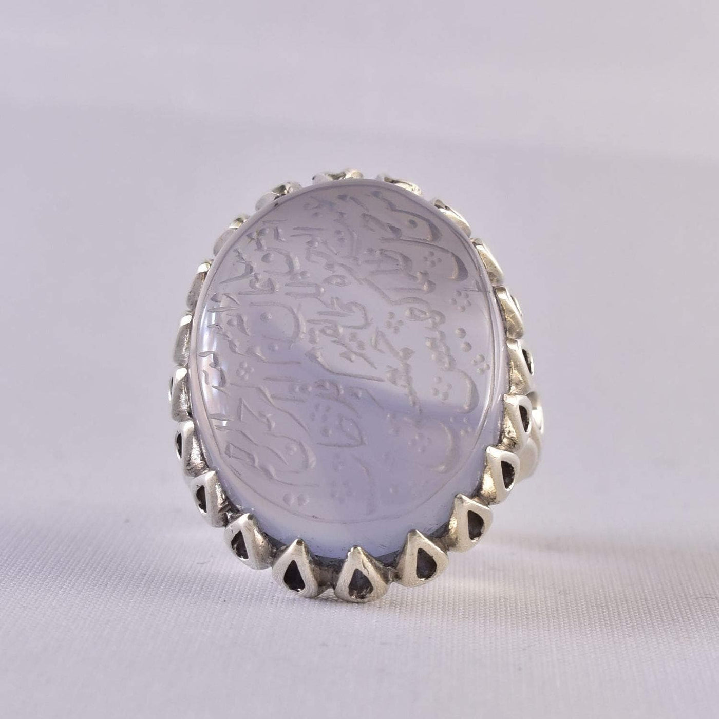 Yemeni Aqeeq Blue for Men | AlAliGems | Engraved Aqeeq Stone Engaved | US Size 12.5 - Al Ali Gems