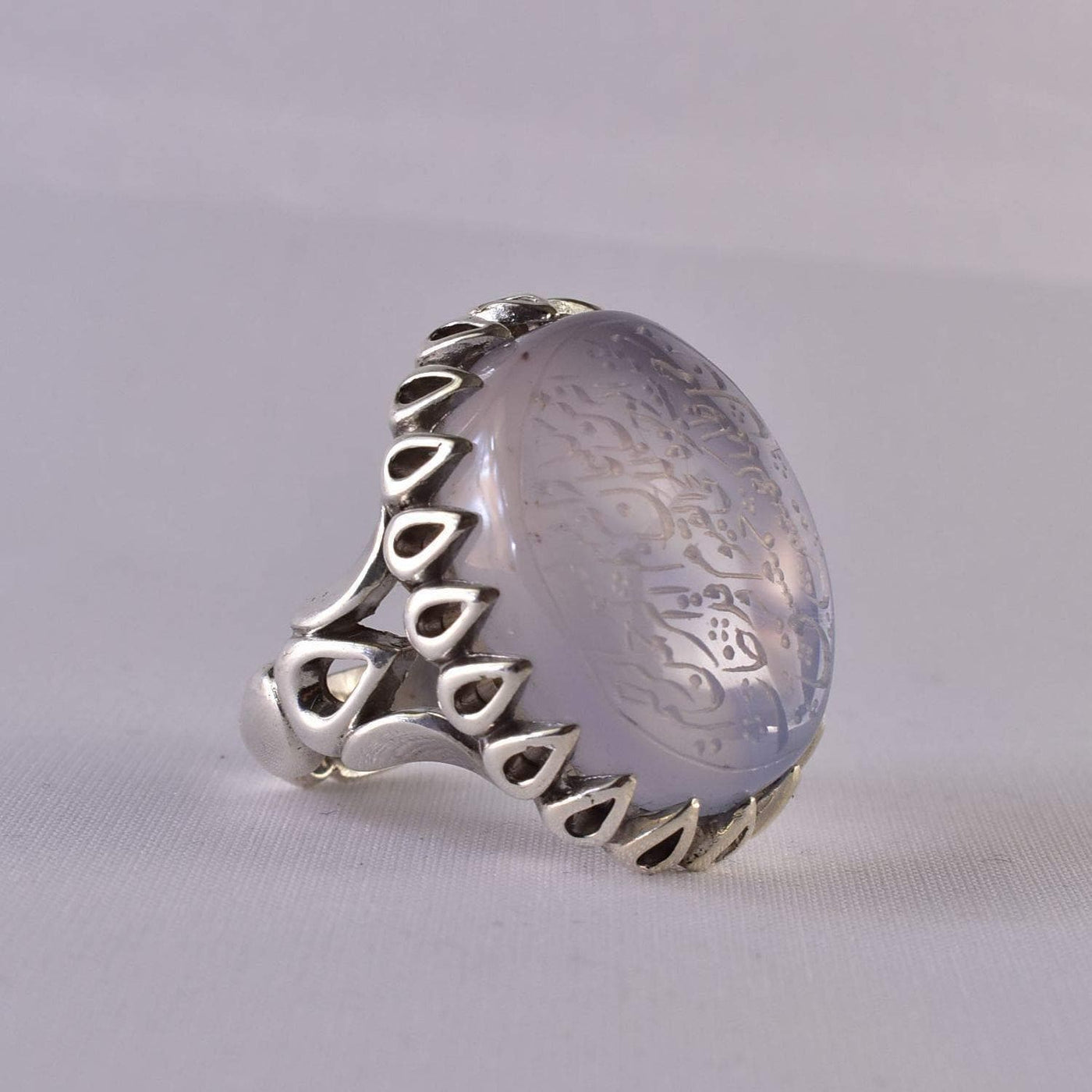 Yemeni Aqeeq Blue for Men | AlAliGems | Engraved Aqeeq Stone Engaved | US Size 12.5 - Al Ali Gems
