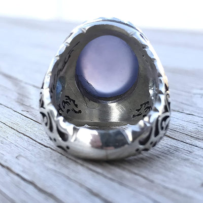 Yemeni Aqeeq Ring for men | AlAliGems | Blue Aqeeq Stone Sterling Silver Ring US Size 10.5 - Al Ali Gems