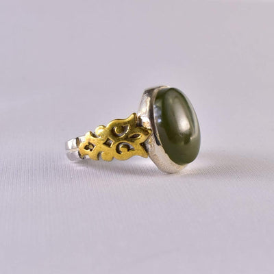 Yemeni Aqeeq Ring for men | AlAliGems | Green Aqeeq Stone Serling Silver Ring US Size 10 - Al Ali Gems