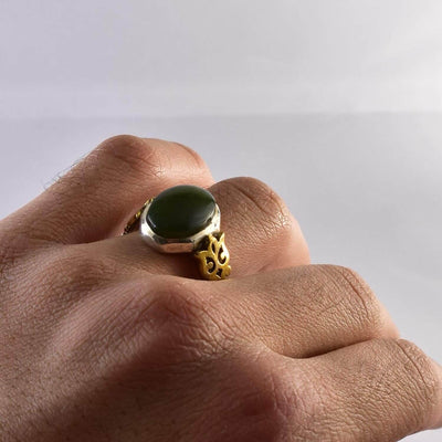 Yemeni Aqeeq Ring for men | AlAliGems | Green Aqeeq Stone Serling Silver Ring US Size 10 - Al Ali Gems
