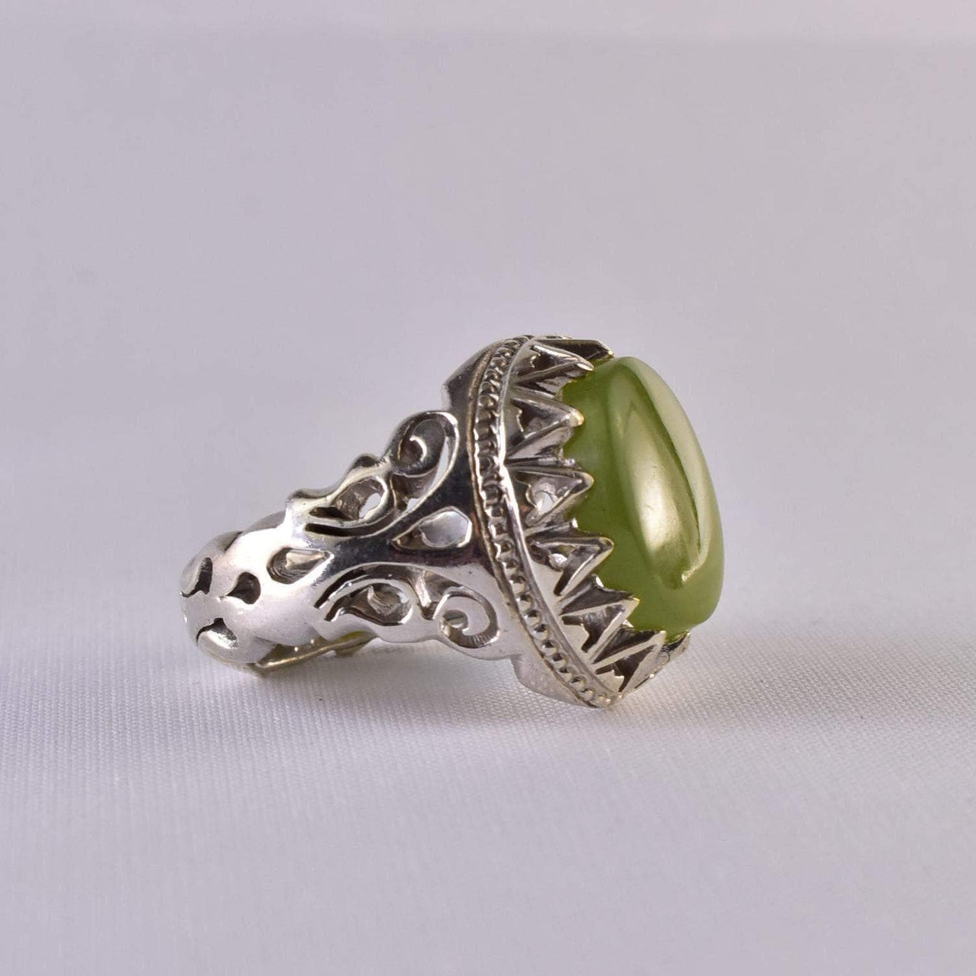 Yemeni Aqeeq Ring for men | AlAliGems | Green Aqeeq Stone Serling Silver Ring US Size 10.5 - Al Ali Gems