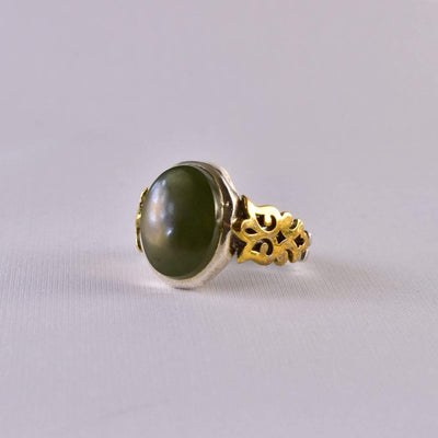 Yemeni Aqeeq Ring for men | AlAliGems | Green Aqeeq Stone Serling Silver Ring US Size 10 - Al Ali Gems