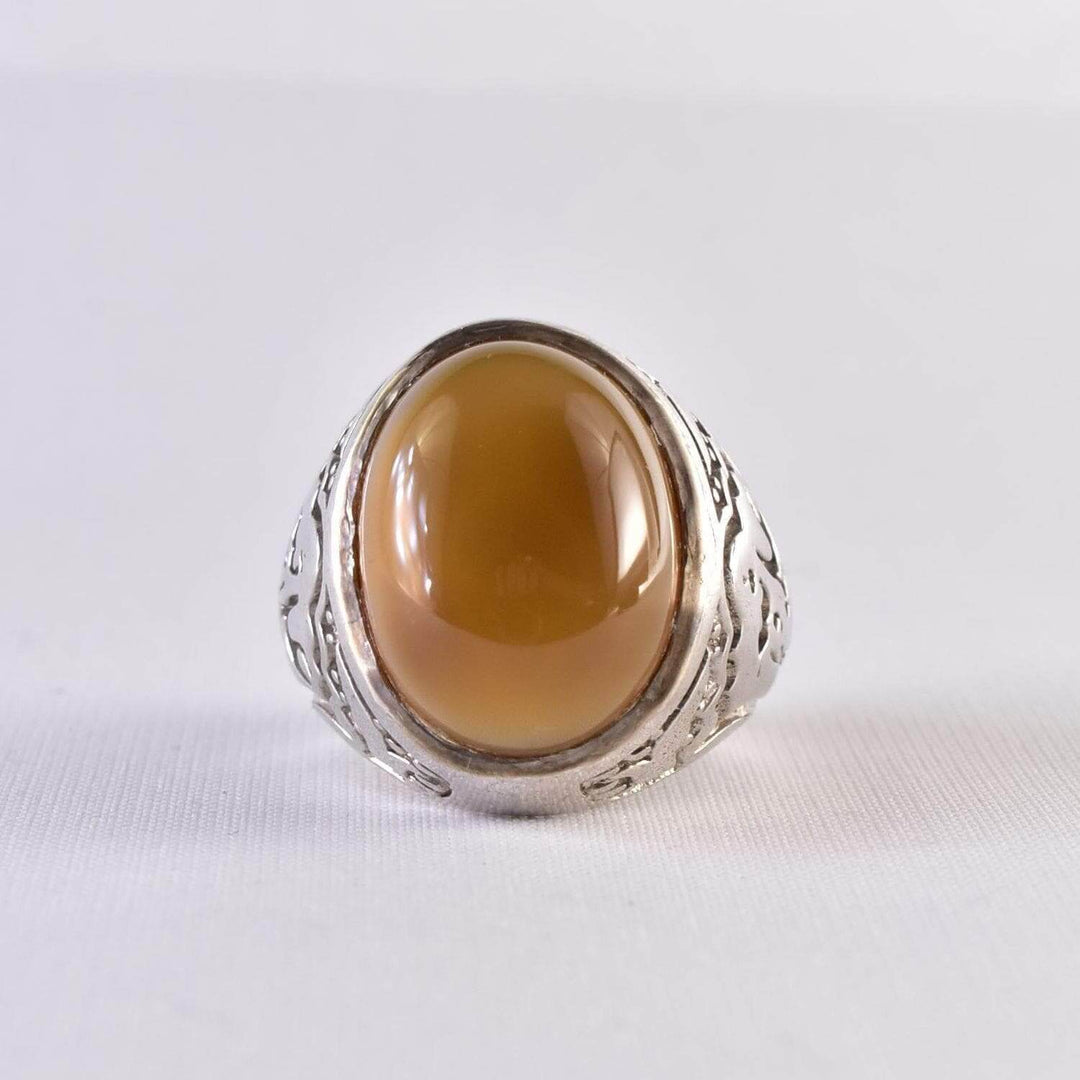 Yemeni Aqeeq Ring for men | AlAliGems | Honey Aqeeq Stone Serling Silver Ring US Size 11 - Al Ali Gems
