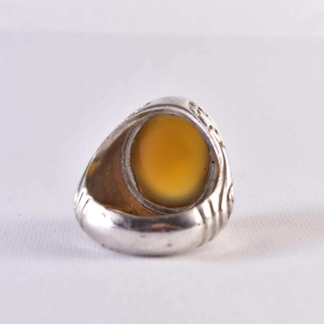 Yemeni Aqeeq Ring for men | AlAliGems | Honey Aqeeq Stone Serling Silver Ring US Size 11 - Al Ali Gems