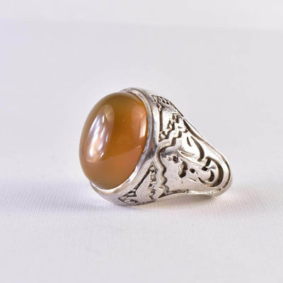 Yemeni Aqeeq Ring for men | AlAliGems | Honey Aqeeq Stone Serling Silver Ring US Size 11 - Al Ali Gems