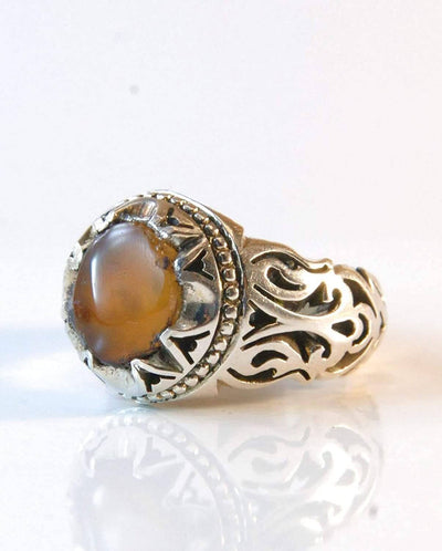 Yemeni Aqeeq Ring for men | AlAliGems | Orange Aqeeq Stone Serling Silver Ring US Size 10 - Al Ali Gems