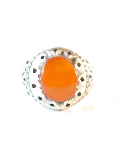 Yemeni Aqeeq Ring for men | AlAliGems | Orange Aqeeq Stone Serling Silver Ring US Size 10 - Al Ali Gems