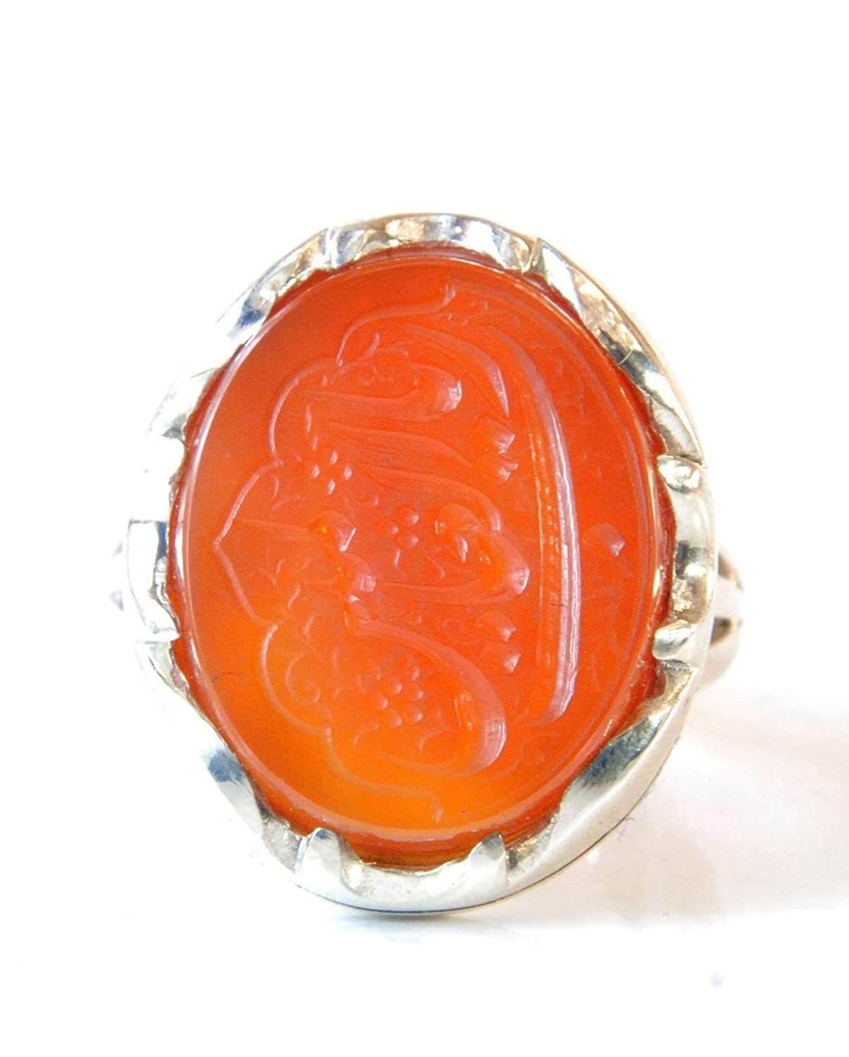 Yemeni Aqeeq Ring for men | AlAliGems | Orange Aqeeq Stone Serling Silver Ring US Size 10 - Al Ali Gems