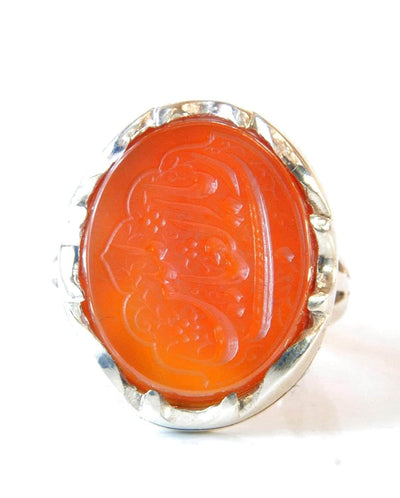 Yemeni Aqeeq Ring for men | AlAliGems | Orange Aqeeq Stone Serling Silver Ring US Size 10 - Al Ali Gems
