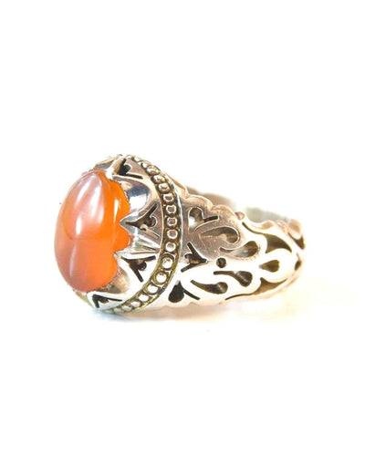 Yemeni Round Aqeeq Gemstone Sterling Silver Ring | Ring Size US 10 - Al Ali Gems