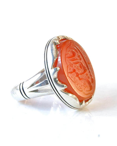 Yemeni Aqeeq Ring for men | AlAliGems | Orange Aqeeq Stone Serling Silver Ring US Size 10 - Al Ali Gems