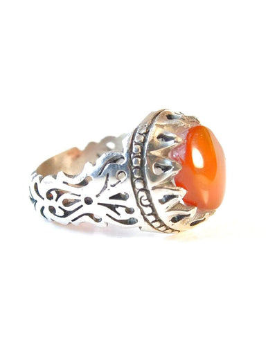 Yemeni Aqeeq Ring for men | AlAliGems | Orange Aqeeq Stone Serling Silver Ring US Size 10 - Al Ali Gems