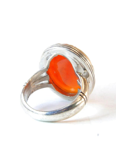 Yemeni Aqeeq Ring for men | AlAliGems | Orange Aqeeq Stone Serling Silver Ring US Size 10 - Al Ali Gems
