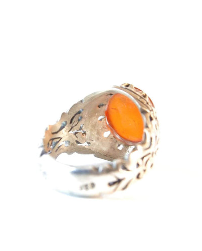 Yemeni Aqeeq Ring for men | AlAliGems | Orange Aqeeq Stone Serling Silver Ring US Size 10 - Al Ali Gems