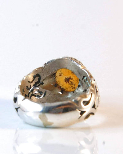 Yemeni Aqeeq Ring for men | AlAliGems | Orange Aqeeq Stone Serling Silver Ring US Size 10 - Al Ali Gems