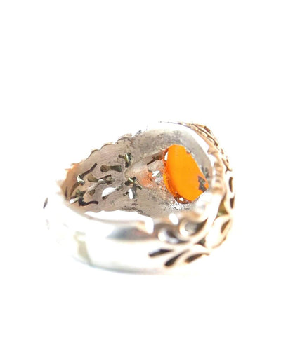 Yemeni Round Aqeeq Gemstone Sterling Silver Ring | Ring Size US 10 - Al Ali Gems