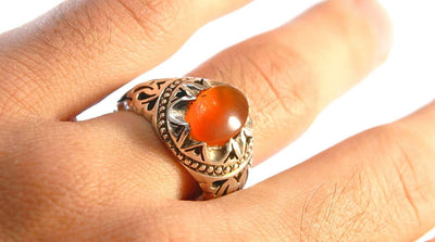Yemeni Round Aqeeq Gemstone Sterling Silver Ring | Ring Size US 10 - Al Ali Gems