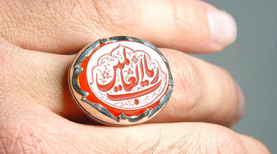 Yemeni Aqeeq Ring for men | AlAliGems | Orange Aqeeq Stone Serling Silver Ring US Size 10 - Al Ali Gems