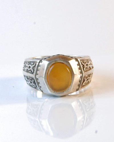 Yemeni Round Aqeeq Gemstone Sterling Silver Ring | Ring Size US 11 - Al Ali Gems