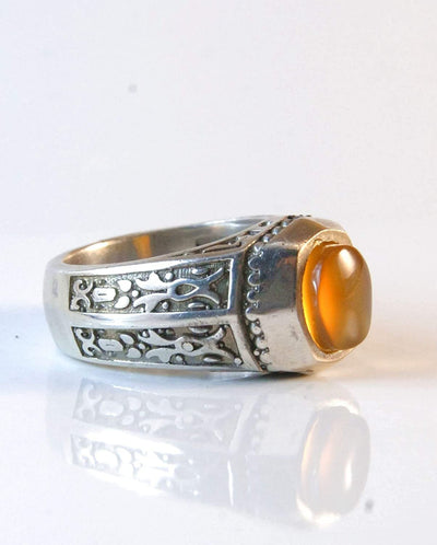 Yemeni Round Aqeeq Gemstone Sterling Silver Ring | Ring Size US 11 - Al Ali Gems