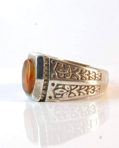 Yemeni Aqeeq Ring for men | AlAliGems | Orange Aqeeq Stone Serling Silver Ring US Size 10.5 - Al Ali Gems