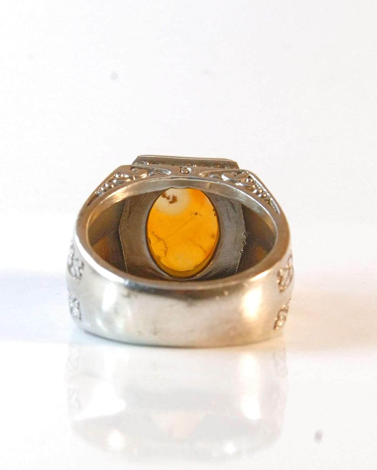 Yemeni Aqeeq Ring for men | AlAliGems | Orange Aqeeq Stone Serling Silver Ring US Size 10.5 - Al Ali Gems