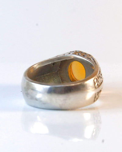 Yemeni Round Aqeeq Gemstone Sterling Silver Ring | Ring Size US 11 - Al Ali Gems