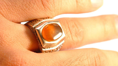 Yemeni Aqeeq Ring for men | AlAliGems | Orange Aqeeq Stone Serling Silver Ring US Size 10.5 - Al Ali Gems
