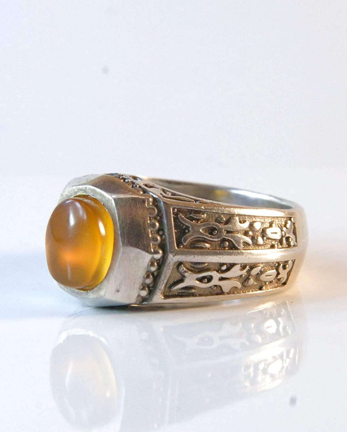 Yemeni Round Aqeeq Gemstone Sterling Silver Ring | Ring Size US 11 - Al Ali Gems