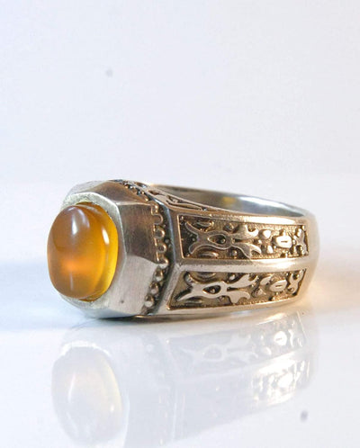 Yemeni Round Aqeeq Gemstone Sterling Silver Ring | Ring Size US 11 - Al Ali Gems
