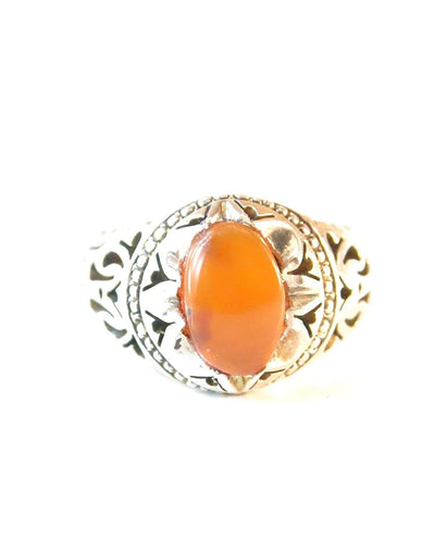 Yemeni Round Aqeeq Gemstone Sterling Silver Ring | Ring Size US 10 - Al Ali Gems