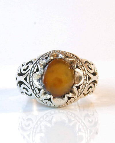 Yemeni Aqeeq Ring for men | AlAliGems | Orange Aqeeq Stone Serling Silver Ring US Size 10 - Al Ali Gems