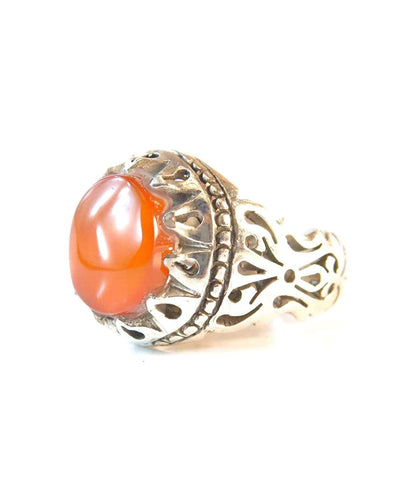 Yemeni Aqeeq Ring for men | AlAliGems | Orange Aqeeq Stone Serling Silver Ring US Size 10 - Al Ali Gems