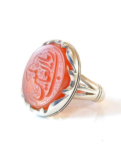 Yemeni Aqeeq Ring for men | AlAliGems | Orange Aqeeq Stone Serling Silver Ring US Size 10 - Al Ali Gems