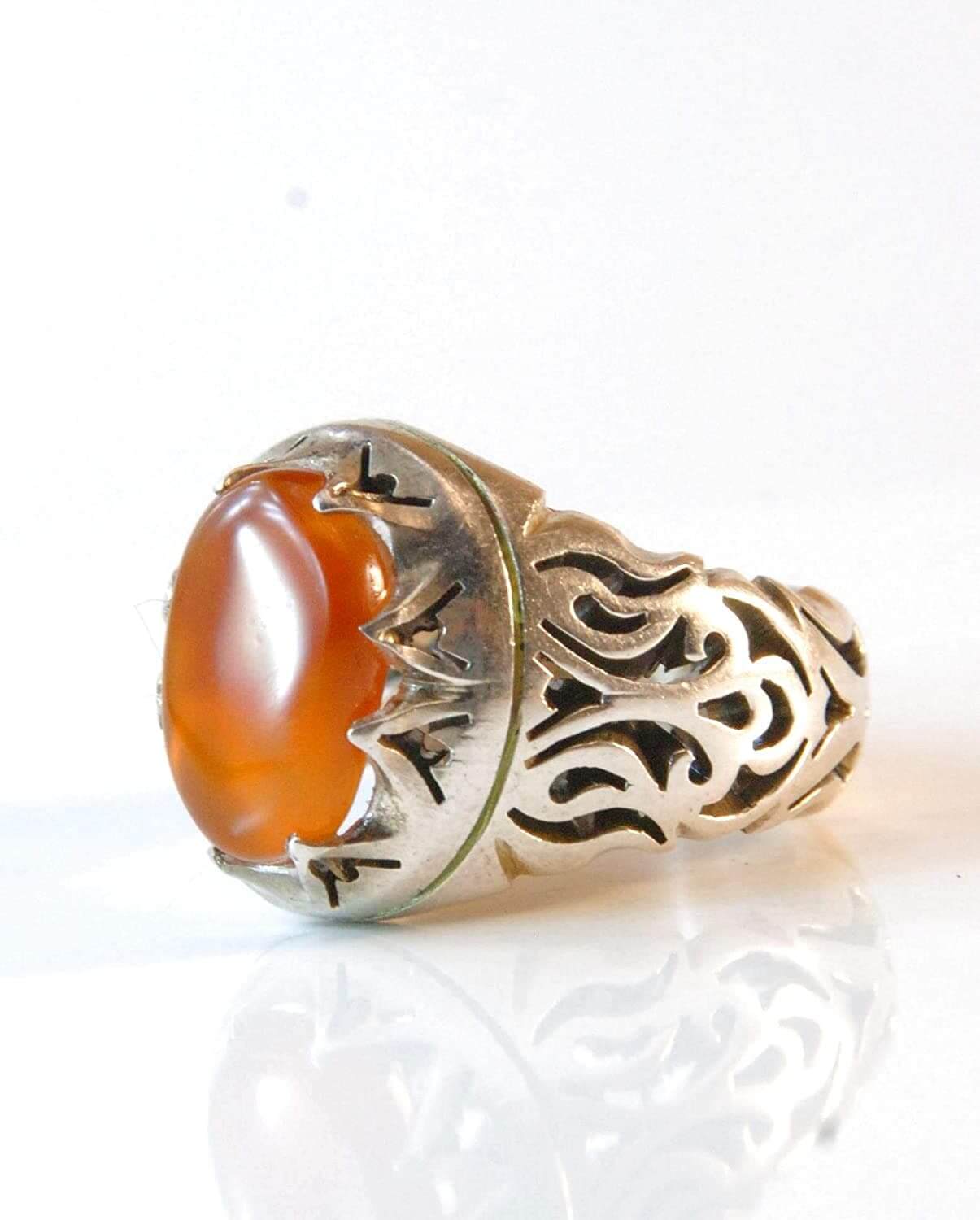 Yemeni Aqeeq Ring for men | AlAliGems | Orange Aqeeq Stone Serling Silver Ring US Size 10 - Al Ali Gems
