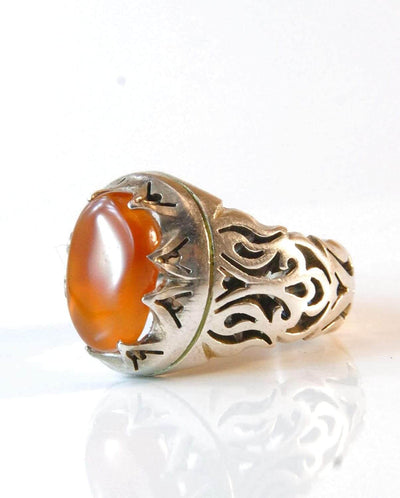 Yemeni Aqeeq Ring for men | AlAliGems | Orange Aqeeq Stone Serling Silver Ring US Size 10 - Al Ali Gems