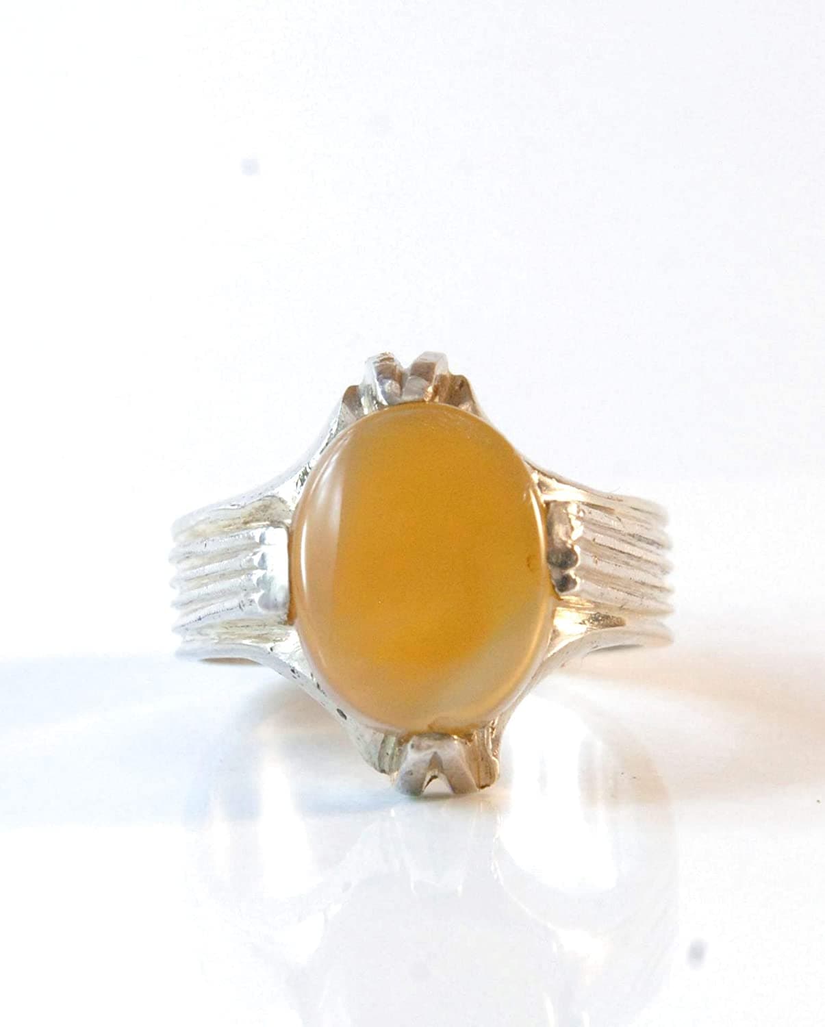 Yemeni Round Aqeeq Gemstone Sterling Silver Ring | Ring Size US 11 - Al Ali Gems