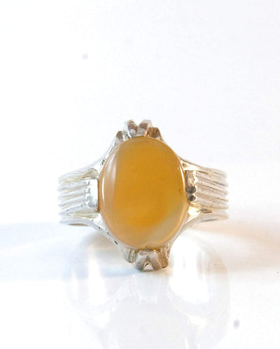 Yemeni Round Aqeeq Gemstone Sterling Silver Ring | Ring Size US 11 - Al Ali Gems