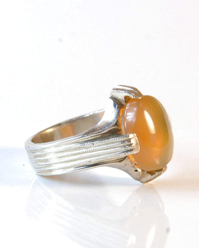 Yemeni Round Aqeeq Gemstone Sterling Silver Ring | Ring Size US 11 - Al Ali Gems